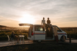 Friends enjoying a trip with several van life essentials