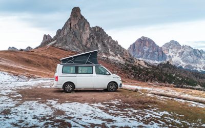 campervan and RV in the snow in winter
