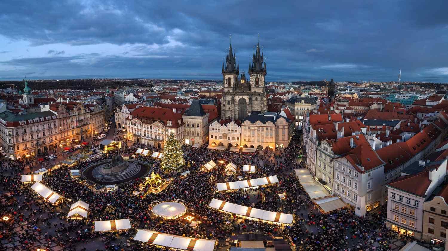Prague Old Town Square Christmas market and Christmas tree